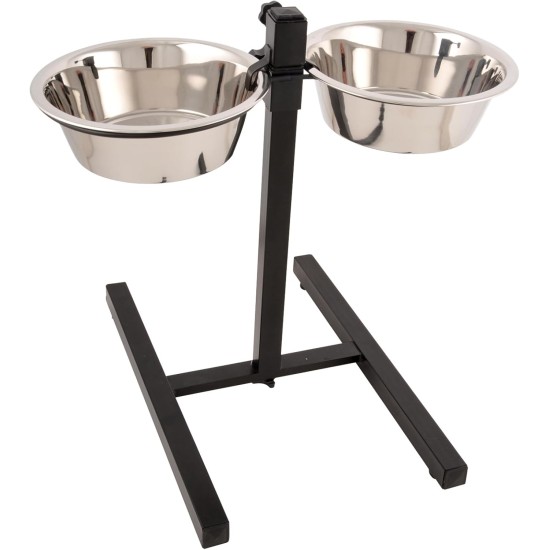 Love Story, Dog Bar, 2 Bowls, Stainless Steel, Metal Holder, Height Adjustable, 43 cm, 2 x 1500 ml, Diameter 21/14.5 cm Love Story, Dog Bar, 2 Bowls, Stainless Steel, Metal Holder, Height Adjustable, 43 cm, 2 x 1500 ml, Diameter 21/14.5 cm