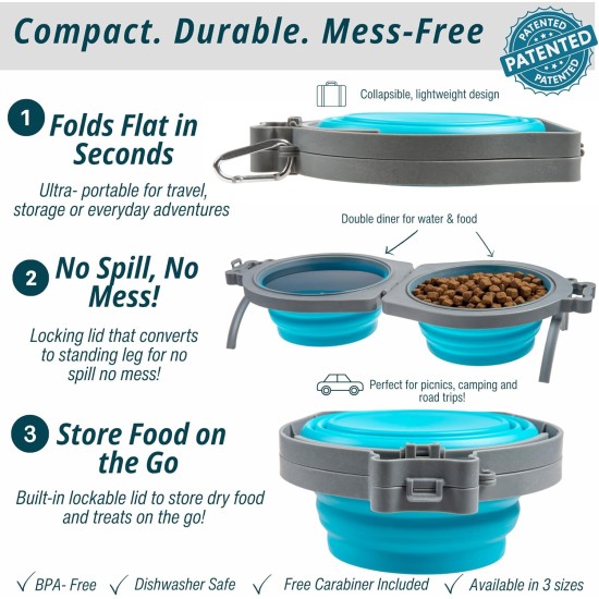 Loving Pets Bella Roma Travel Double Dog Feeder Medium Travel Double Diner, Blue Loving Pets Bella Roma Travel Double Dog Feeder Medium Travel Double Diner, Blue