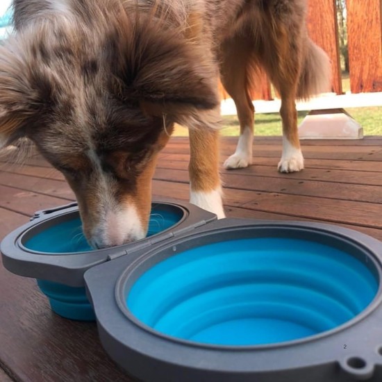 Loving Pets Bella Roma Travel Double Dog Feeder Medium Travel Double Diner, Blue Loving Pets Bella Roma Travel Double Dog Feeder Medium Travel Double Diner, Blue