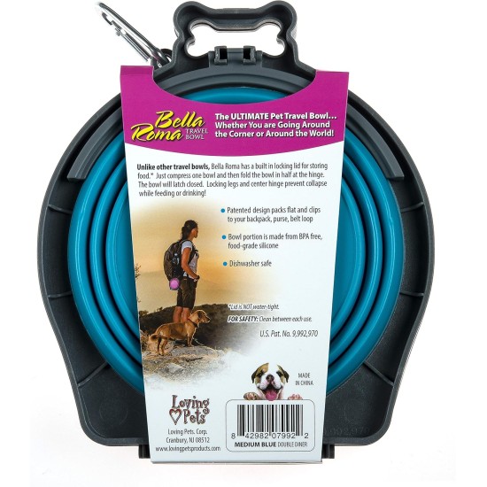 Loving Pets Bella Roma Travel Double Dog Feeder Medium Travel Double Diner, Blue Loving Pets Bella Roma Travel Double Dog Feeder Medium Travel Double Diner, Blue