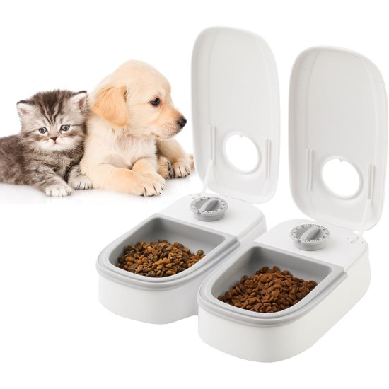 MENAYODA Automatic Pet Feeder, 2 Meal Automatic Cat Feeder with 48-Hour Timer, Dry and Wet Food Dispenser for Dogs and Cats MENAYODA Automatic Pet Feeder, 2 Meal Automatic Cat Feeder with 48-Hour Timer, Dry and Wet Food Dispenser for Dogs and Cats