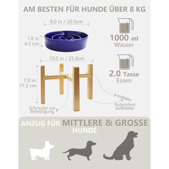 MOPANG Anti-Sling Dog Bowl, Ceramic Slinging Bowl, Raised Ceramic Slow Feeder for Dogs, Slow Feeding for Medium/Large Dogs, Diameter 21 cm, 1000 ml, Dark Grey MOPANG Anti-Sling Dog Bowl, Ceramic Slinging Bowl, Raised Ceramic Slow Feeder for Dogs, Slow Feeding for Medium/Large Dogs, Diameter 21 cm, 1000 ml, Dark Grey