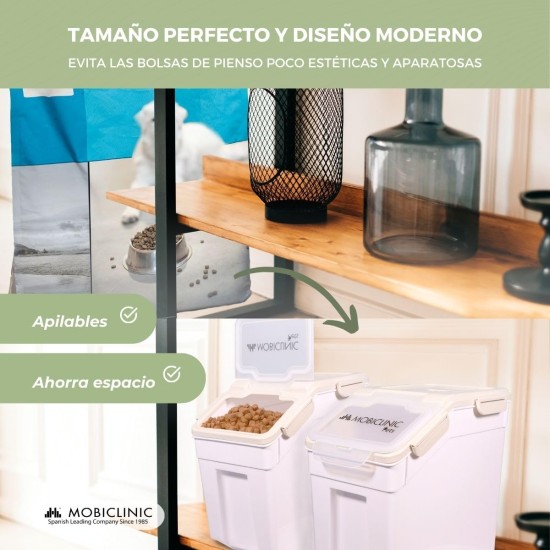 Mobiclinic® Pet Food Container, Feedpet, Capacity 20 L, Hermetic Closure, 23 x 25, 5 x 36, 5 cm, Includes Scoop and Measuring Cup, with Wheels, Transparent Window Mobiclinic® Pet Food Container, Feedpet, Capacity 20 L, Hermetic Closure, 23 x 25, 5 x 36, 5 cm, Includes Scoop and Measuring Cup, with Wheels, Transparent Window