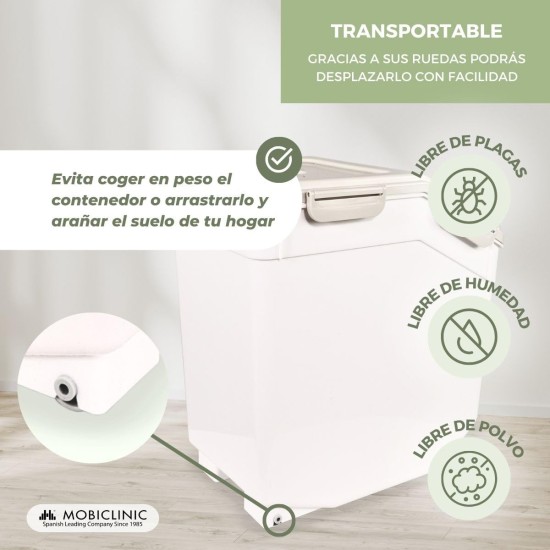 Mobiclinic® Pet Food Container, Feedpet, Capacity 20 L, Hermetic Closure, 23 x 25, 5 x 36, 5 cm, Includes Scoop and Measuring Cup, with Wheels, Transparent Window Mobiclinic® Pet Food Container, Feedpet, Capacity 20 L, Hermetic Closure, 23 x 25, 5 x 36, 5 cm, Includes Scoop and Measuring Cup, with Wheels, Transparent Window