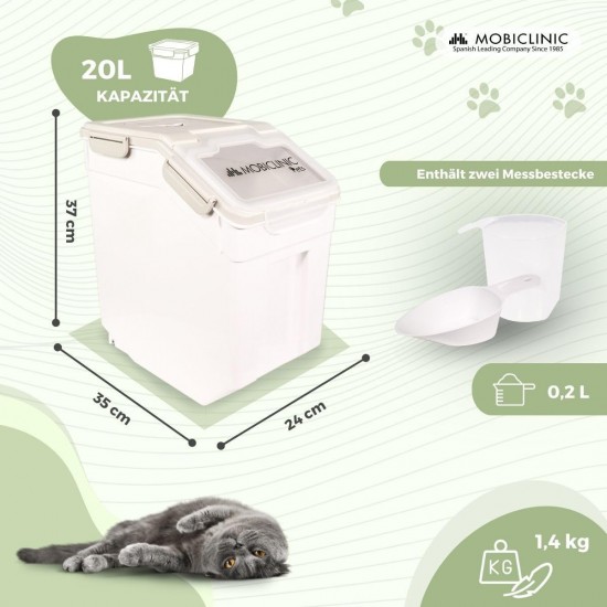 Mobiclinic® Pets, Feedpet Food Container, Capacity 20 L/8 kg, Hermetic Closure, 23 x 25, 5 x 36, 5 cm, Includes Scoop and Measuring Cup, with Wheels, Transparent Window Mobiclinic® Pets, Feedpet Food Container, Capacity 20 L/8 kg, Hermetic Closure, 23 x 25, 5 x 36, 5 cm, Includes Scoop and Measuring Cup, with Wheels, Transparent Window