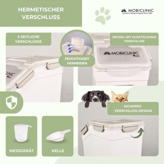 Mobiclinic® Pets, Feedpet Food Container, Capacity 20 L/8 kg, Hermetic Closure, 23 x 25, 5 x 36, 5 cm, Includes Scoop and Measuring Cup, with Wheels, Transparent Window Mobiclinic® Pets, Feedpet Food Container, Capacity 20 L/8 kg, Hermetic Closure, 23 x 25, 5 x 36, 5 cm, Includes Scoop and Measuring Cup, with Wheels, Transparent Window