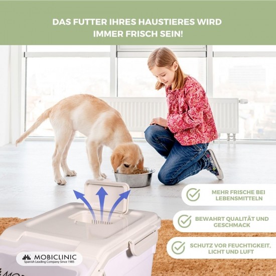 Mobiclinic® Pets, Feedpet Food Container, Capacity 20 L/8 kg, Hermetic Closure, 23 x 25, 5 x 36, 5 cm, Includes Scoop and Measuring Cup, with Wheels, Transparent Window Mobiclinic® Pets, Feedpet Food Container, Capacity 20 L/8 kg, Hermetic Closure, 23 x 25, 5 x 36, 5 cm, Includes Scoop and Measuring Cup, with Wheels, Transparent Window