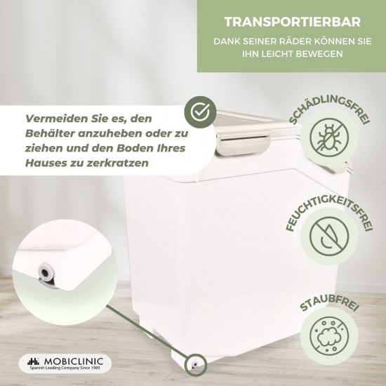Mobiclinic® Pets, Feedpet Food Container, Capacity 20 L/8 kg, Hermetic Closure, 23 x 25, 5 x 36, 5 cm, Includes Scoop and Measuring Cup, with Wheels, Transparent Window Mobiclinic® Pets, Feedpet Food Container, Capacity 20 L/8 kg, Hermetic Closure, 23 x 25, 5 x 36, 5 cm, Includes Scoop and Measuring Cup, with Wheels, Transparent Window
