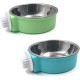 N//A Pack of 2 Cage Dog Bowl, Removable Stainless Steel Hanging Bowl, Pet Food, Water Bowl for Cats, Puppies, Birds and Rabbits (Green, Blue)