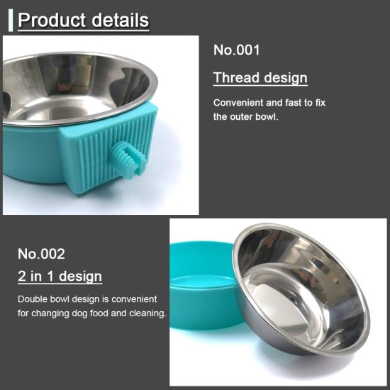 N//A Pack of 2 Cage Dog Bowl, Removable Stainless Steel Hanging Bowl, Pet Food, Water Bowl for Cats, Puppies, Birds and Rabbits (Green, Blue) N//A Pack of 2 Cage Dog Bowl, Removable Stainless Steel Hanging Bowl, Pet Food, Water Bowl for Cats, Puppies, Birds and Rabbits (Green, Blue)