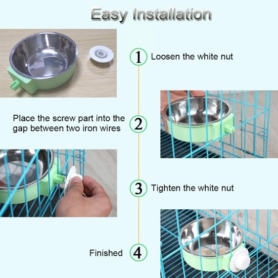 N//A Pack of 2 Cage Dog Bowl, Removable Stainless Steel Hanging Bowl, Pet Food, Water Bowl for Cats, Puppies, Birds and Rabbits (Green, Blue) N//A Pack of 2 Cage Dog Bowl, Removable Stainless Steel Hanging Bowl, Pet Food, Water Bowl for Cats, Puppies, Birds and Rabbits (Green, Blue)