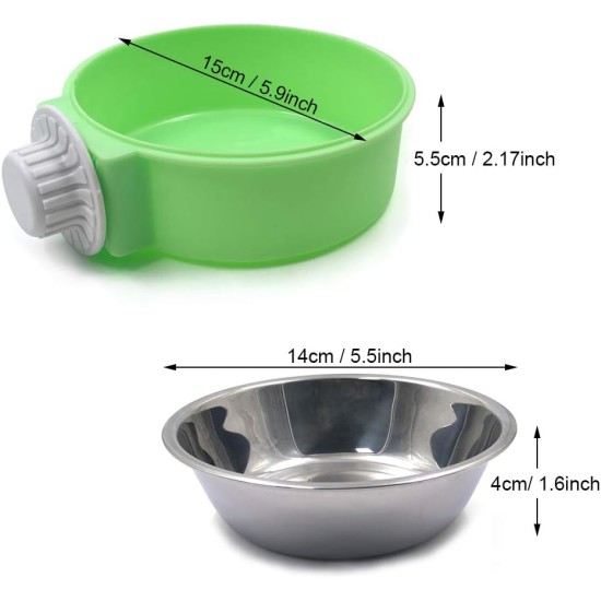 N//A Pack of 2 Cage Dog Bowl, Removable Stainless Steel Hanging Bowl, Pet Food, Water Bowl for Cats, Puppies, Birds and Rabbits (Green, Blue) N//A Pack of 2 Cage Dog Bowl, Removable Stainless Steel Hanging Bowl, Pet Food, Water Bowl for Cats, Puppies, Birds and Rabbits (Green, Blue)