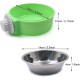 N//A Pack of 2 Cage Dog Bowl, Removable Stainless Steel Hanging Bowl, Pet Food, Water Bowl for Cats, Puppies, Birds and Rabbits (Green, Blue)