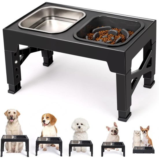 Niubya Raised Dog Bowls with Slow Feeder and Stainless Steel Dog Bowl, Raised Dog Bowls Adjustable to 5 Heights (8cm, 22cm, 25cm, 28cm, 31cm) for Small, Medium and Large Dogs Niubya Raised Dog Bowls with Slow Feeder and Stainless Steel Dog Bowl, Raised Dog Bowls Adjustable to 5 Heights (8cm, 22cm, 25cm, 28cm, 31cm) for Small, Medium and Large Dogs