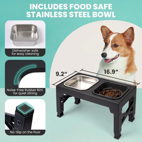 Niubya Raised Dog Bowls with Slow Feeder and Stainless Steel Dog Bowl, Raised Dog Bowls Adjustable to 5 Heights (8cm, 22cm, 25cm, 28cm, 31cm) for Small, Medium and Large Dogs Niubya Raised Dog Bowls with Slow Feeder and Stainless Steel Dog Bowl, Raised Dog Bowls Adjustable to 5 Heights (8cm, 22cm, 25cm, 28cm, 31cm) for Small, Medium and Large Dogs