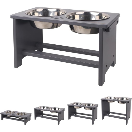 Nothing Burger Raised Dog Bowls for Large Dogs, Dog Bowl with Stand, Bamboo with 2 Stainless Steel Bowls (Grey) Nothing Burger Raised Dog Bowls for Large Dogs, Dog Bowl with Stand, Bamboo with 2 Stainless Steel Bowls (Grey)