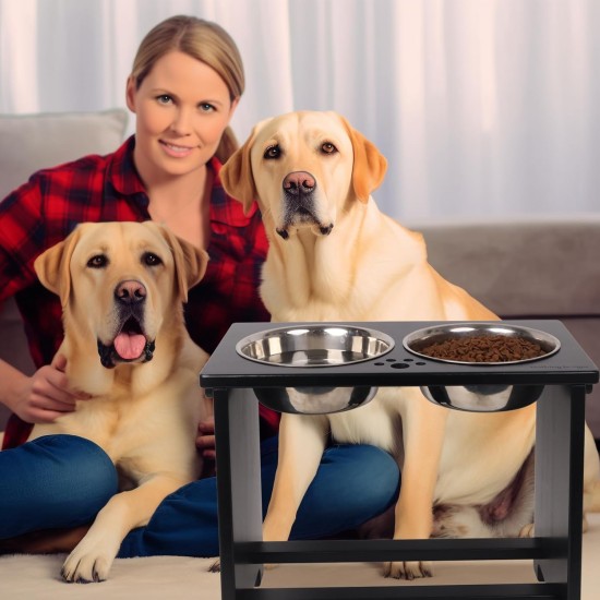 Nothing Burger Raised Dog Bowls for Large Dogs, Dog Bowl with Stand, Bamboo with 2 Stainless Steel Bowls (Grey) Nothing Burger Raised Dog Bowls for Large Dogs, Dog Bowl with Stand, Bamboo with 2 Stainless Steel Bowls (Grey)