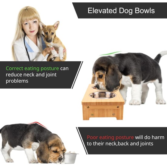 Nothing Burger Raised Dog Bowls for Large Dogs, Dog Bowl with Stand, Bamboo with 2 Stainless Steel Bowls (Grey) Nothing Burger Raised Dog Bowls for Large Dogs, Dog Bowl with Stand, Bamboo with 2 Stainless Steel Bowls (Grey)