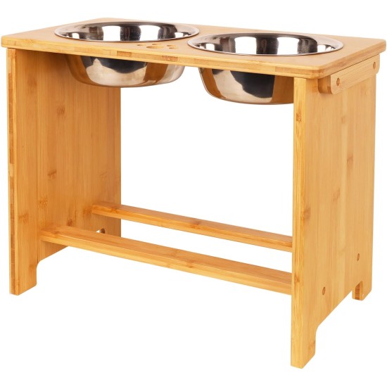 Nothing Burger Raised Dog Bowls for Large Dogs, Dog Bowl with Stand, Bamboo with 2 Stainless Steel Bowls (Grey) Nothing Burger Raised Dog Bowls for Large Dogs, Dog Bowl with Stand, Bamboo with 2 Stainless Steel Bowls (Grey)