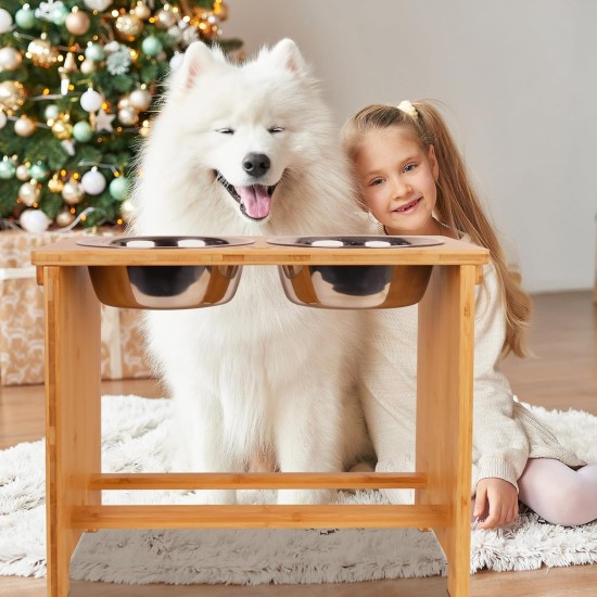 Nothing Burger Raised Dog Bowls for Large Dogs, Dog Bowl with Stand, Bamboo with 2 Stainless Steel Bowls (Grey) Nothing Burger Raised Dog Bowls for Large Dogs, Dog Bowl with Stand, Bamboo with 2 Stainless Steel Bowls (Grey)