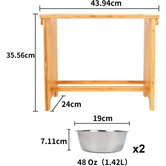 Nothing Burger Raised Dog Bowls for Large Dogs, Dog Bowl with Stand, Bamboo with 2 Stainless Steel Bowls (Grey) Nothing Burger Raised Dog Bowls for Large Dogs, Dog Bowl with Stand, Bamboo with 2 Stainless Steel Bowls (Grey)