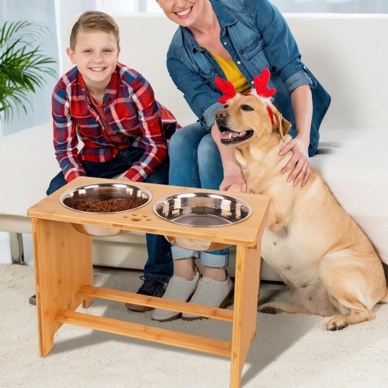Nothing Burger Raised Dog Bowls for Large Dogs, Dog Bowl with Stand, Bamboo with 2 Stainless Steel Bowls (Grey) Nothing Burger Raised Dog Bowls for Large Dogs, Dog Bowl with Stand, Bamboo with 2 Stainless Steel Bowls (Grey)