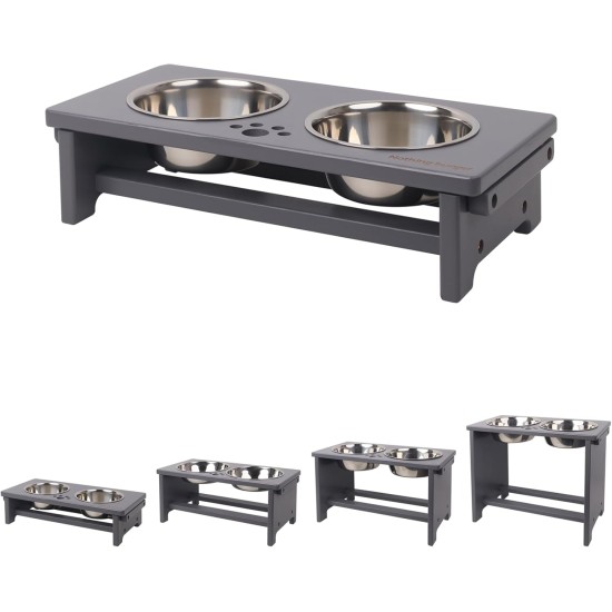 Nothing Burger Raised Dog Bowls for Large Dogs, Dog Bowl with Stand, Bamboo with 2 Stainless Steel Bowls (Grey) Nothing Burger Raised Dog Bowls for Large Dogs, Dog Bowl with Stand, Bamboo with 2 Stainless Steel Bowls (Grey)