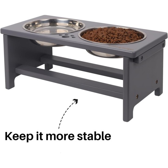 Nothing Burger Raised Dog Bowls for Large Dogs, Dog Bowl with Stand, Bamboo with 2 Stainless Steel Bowls (Grey) Nothing Burger Raised Dog Bowls for Large Dogs, Dog Bowl with Stand, Bamboo with 2 Stainless Steel Bowls (Grey)