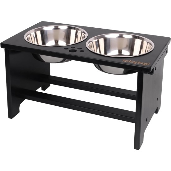 Nothing Burger Raised Dog Bowls for Large Dogs, Dog Bowl with Stand, Bamboo with 2 Stainless Steel Bowls (Grey) Nothing Burger Raised Dog Bowls for Large Dogs, Dog Bowl with Stand, Bamboo with 2 Stainless Steel Bowls (Grey)