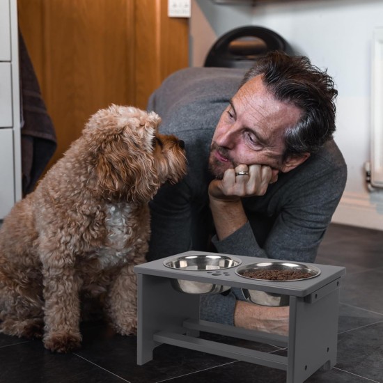 Nothing Burger Raised Dog Bowls for Large Dogs, Dog Bowl with Stand, Bamboo with 2 Stainless Steel Bowls (Grey) Nothing Burger Raised Dog Bowls for Large Dogs, Dog Bowl with Stand, Bamboo with 2 Stainless Steel Bowls (Grey)