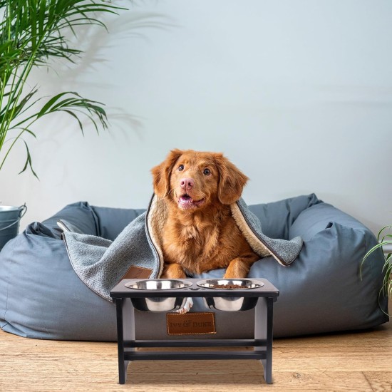 Nothing Burger Raised Dog Bowls for Large Dogs, Dog Bowl with Stand, Bamboo with 2 Stainless Steel Bowls (Grey) Nothing Burger Raised Dog Bowls for Large Dogs, Dog Bowl with Stand, Bamboo with 2 Stainless Steel Bowls (Grey)