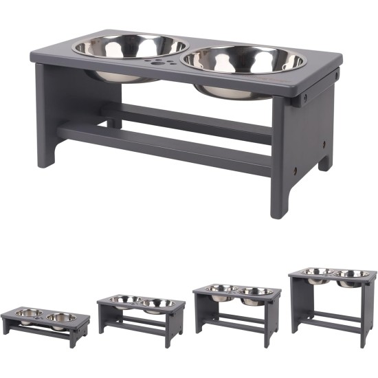Nothing Burger Raised Dog Bowls for Large Dogs, Dog Bowl with Stand, Bamboo with 2 Stainless Steel Bowls (Grey) Nothing Burger Raised Dog Bowls for Large Dogs, Dog Bowl with Stand, Bamboo with 2 Stainless Steel Bowls (Grey)
