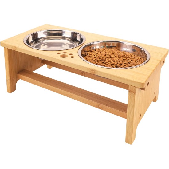 Nothing Burger Raised Dog Bowls for Large Dogs, Dog Bowl with Stand, Bamboo with 2 Stainless Steel Bowls (Grey) Nothing Burger Raised Dog Bowls for Large Dogs, Dog Bowl with Stand, Bamboo with 2 Stainless Steel Bowls (Grey)