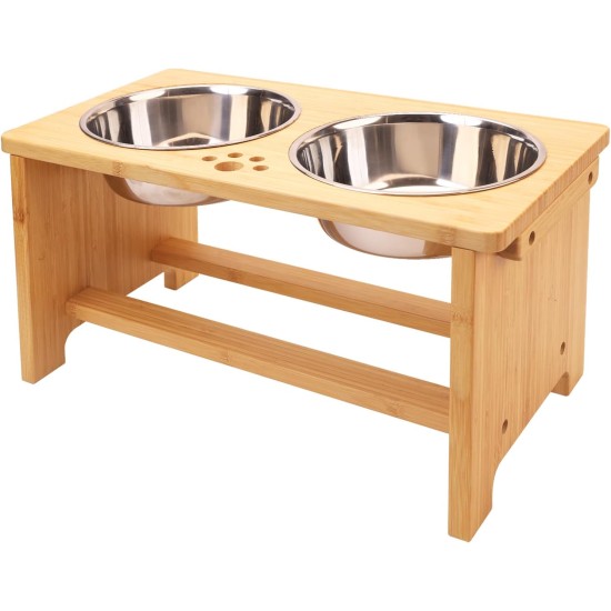 Nothing Burger Raised Dog Bowls for Large Dogs, Dog Bowl with Stand, Bamboo with 2 Stainless Steel Bowls (Grey) Nothing Burger Raised Dog Bowls for Large Dogs, Dog Bowl with Stand, Bamboo with 2 Stainless Steel Bowls (Grey)