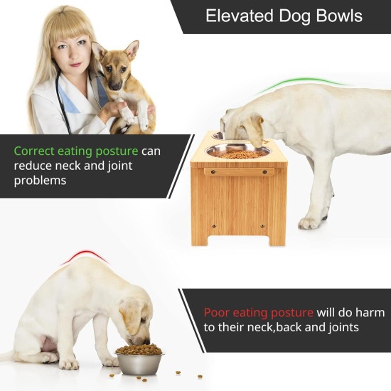 Nothing Burger Raised Dog Bowls for Large Dogs, Dog Bowl with Stand, Bamboo with 2 Stainless Steel Bowls (Grey) Nothing Burger Raised Dog Bowls for Large Dogs, Dog Bowl with Stand, Bamboo with 2 Stainless Steel Bowls (Grey)