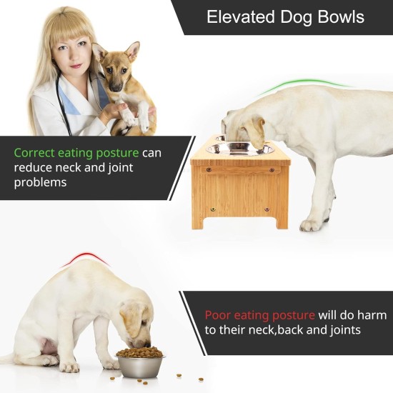 Nothing Burger Raised Dog Bowls for Large Dogs, Dog Bowl with Stand, Bamboo with 2 Stainless Steel Bowls (Grey) Nothing Burger Raised Dog Bowls for Large Dogs, Dog Bowl with Stand, Bamboo with 2 Stainless Steel Bowls (Grey)