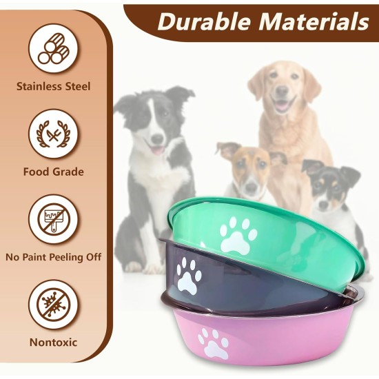 OYIWINMI Dog Bowl, Stainless Steel, Small Dogs, Food Bowl and Water Bowl with Non-Slip Silicone Base for Small, Medium Dogs and Cats (860 ml) Pack of 3 OYIWINMI Dog Bowl, Stainless Steel, Small Dogs, Food Bowl and Water Bowl with Non-Slip Silicone Base for Small, Medium Dogs and Cats (860 ml) Pack of 3