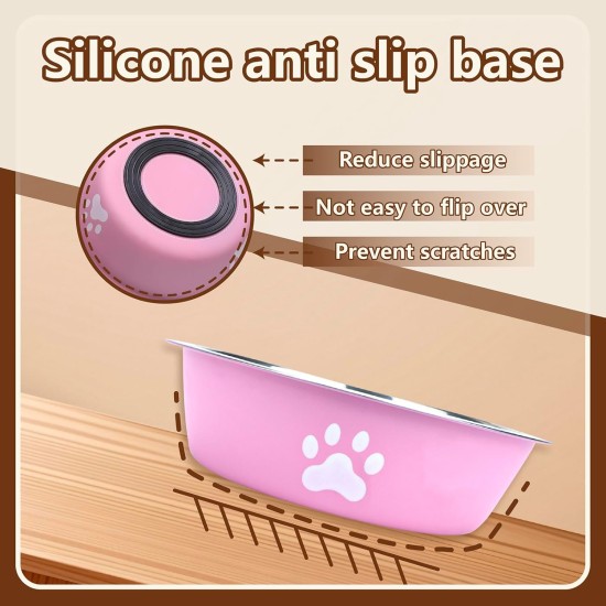 OYIWINMI Dog Bowl, Stainless Steel, Small Dogs, Food Bowl and Water Bowl with Non-Slip Silicone Base for Small, Medium Dogs and Cats (860 ml) Pack of 3 OYIWINMI Dog Bowl, Stainless Steel, Small Dogs, Food Bowl and Water Bowl with Non-Slip Silicone Base for Small, Medium Dogs and Cats (860 ml) Pack of 3
