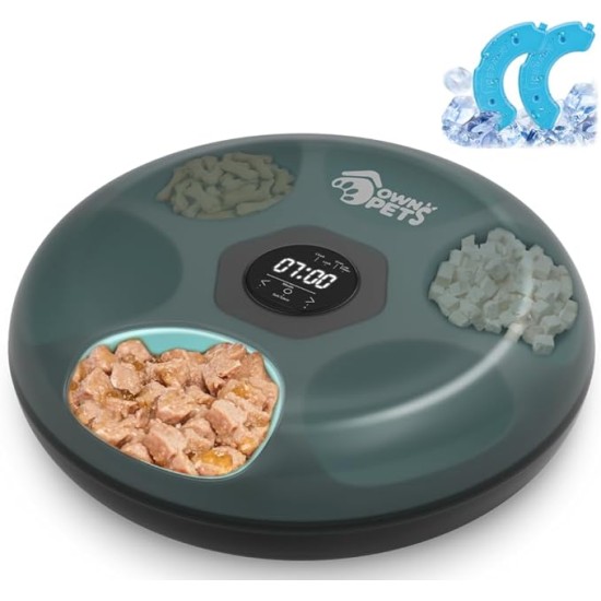 Ownpets 6 Meals Automatic Cat Feeder for Wet/Dry Food, with 2 Ice Packs, Programmable Timed Pet Feeder, Car Feeder for Cats, Small Dogs. Ownpets 6 Meals Automatic Cat Feeder for Wet/Dry Food, with 2 Ice Packs, Programmable Timed Pet Feeder, Car Feeder for Cats, Small Dogs.