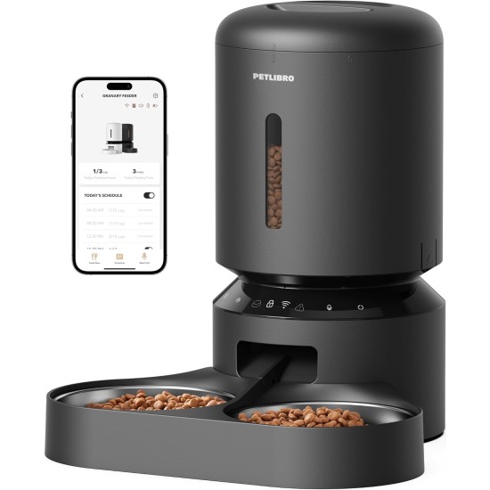 PETLIBRO 5G Wi-Fi Automatic Feeder for 2 Cats and Dogs with App, WiFi Pet Feeder, Automatic Cat Feeder with Sensor for Low Feed, 1-10 Meals a Day, 5L, Black PETLIBRO 5G Wi-Fi Automatic Feeder for 2 Cats and Dogs with App, WiFi Pet Feeder, Automatic Cat Feeder with Sensor for Low Feed, 1-10 Meals a Day, 5L, Black