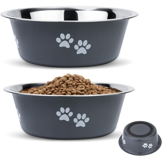 PETTOM Pack of 2 Stainless Steel Dog Bowls (860 ml), Feeding Bowl for Small Dogs and Cats, Stainless Steel with Non-Slip Silicone Base, Drinking Bowl for Dogs and Cats, S - 17.5 cm, Grey PETTOM Pack of 2 Stainless Steel Dog Bowls (860 ml), Feeding Bowl for Small Dogs and Cats, Stainless Steel with Non-Slip Silicone Base, Drinking Bowl for Dogs and Cats, S - 17.5 cm, Grey