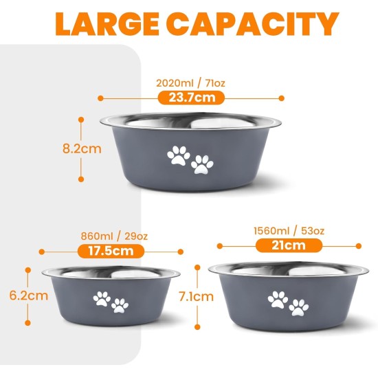 PETTOM Pack of 2 Stainless Steel Dog Bowls (860 ml), Feeding Bowl for Small Dogs and Cats, Stainless Steel with Non-Slip Silicone Base, Drinking Bowl for Dogs and Cats, S - 17.5 cm, Grey PETTOM Pack of 2 Stainless Steel Dog Bowls (860 ml), Feeding Bowl for Small Dogs and Cats, Stainless Steel with Non-Slip Silicone Base, Drinking Bowl for Dogs and Cats, S - 17.5 cm, Grey