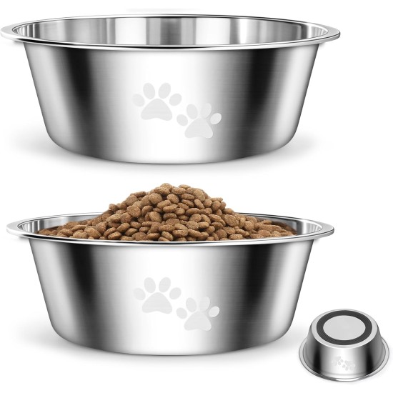 PETTOM Pack of 2 Stainless Steel Dog Bowls (860 ml), Feeding Bowl for Small Dogs and Cats, Stainless Steel with Non-Slip Silicone Base, Drinking Bowl for Dogs and Cats, S - 17.5 cm, Grey PETTOM Pack of 2 Stainless Steel Dog Bowls (860 ml), Feeding Bowl for Small Dogs and Cats, Stainless Steel with Non-Slip Silicone Base, Drinking Bowl for Dogs and Cats, S - 17.5 cm, Grey