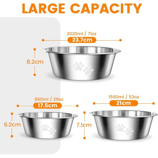 PETTOM Pack of 2 Stainless Steel Dog Bowls (860 ml), Feeding Bowl for Small Dogs and Cats, Stainless Steel with Non-Slip Silicone Base, Drinking Bowl for Dogs and Cats, S - 17.5 cm, Grey PETTOM Pack of 2 Stainless Steel Dog Bowls (860 ml), Feeding Bowl for Small Dogs and Cats, Stainless Steel with Non-Slip Silicone Base, Drinking Bowl for Dogs and Cats, S - 17.5 cm, Grey