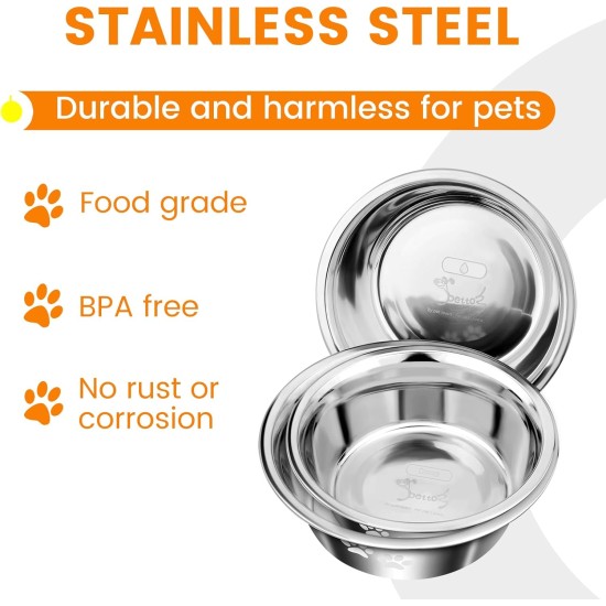 PETTOM Pack of 2 Stainless Steel Dog Bowls (860 ml), Feeding Bowl for Small Dogs and Cats, Stainless Steel with Non-Slip Silicone Base, Drinking Bowl for Dogs and Cats, S - 17.5 cm, Grey PETTOM Pack of 2 Stainless Steel Dog Bowls (860 ml), Feeding Bowl for Small Dogs and Cats, Stainless Steel with Non-Slip Silicone Base, Drinking Bowl for Dogs and Cats, S - 17.5 cm, Grey
