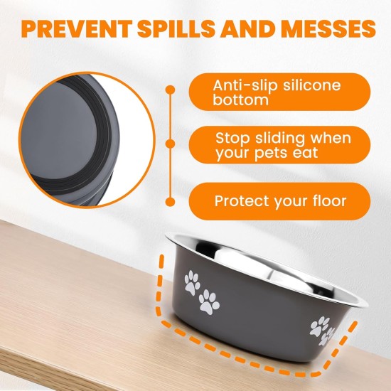 PETTOM Pack of 2 Stainless Steel Dog Bowls (860 ml), Feeding Bowl for Small Dogs and Cats, Stainless Steel with Non-Slip Silicone Base, Drinking Bowl for Dogs and Cats, S - 17.5 cm, Grey PETTOM Pack of 2 Stainless Steel Dog Bowls (860 ml), Feeding Bowl for Small Dogs and Cats, Stainless Steel with Non-Slip Silicone Base, Drinking Bowl for Dogs and Cats, S - 17.5 cm, Grey