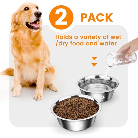 PETTOM Pack of 2 Stainless Steel Dog Bowls (860 ml), Feeding Bowl for Small Dogs and Cats, Stainless Steel with Non-Slip Silicone Base, Drinking Bowl for Dogs and Cats, S - 17.5 cm, Grey PETTOM Pack of 2 Stainless Steel Dog Bowls (860 ml), Feeding Bowl for Small Dogs and Cats, Stainless Steel with Non-Slip Silicone Base, Drinking Bowl for Dogs and Cats, S - 17.5 cm, Grey