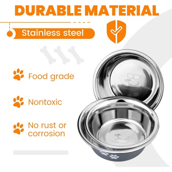 PETTOM Pack of 2 Stainless Steel Dog Bowls (860 ml), Feeding Bowl for Small Dogs and Cats, Stainless Steel with Non-Slip Silicone Base, Drinking Bowl for Dogs and Cats, S - 17.5 cm, Grey PETTOM Pack of 2 Stainless Steel Dog Bowls (860 ml), Feeding Bowl for Small Dogs and Cats, Stainless Steel with Non-Slip Silicone Base, Drinking Bowl for Dogs and Cats, S - 17.5 cm, Grey