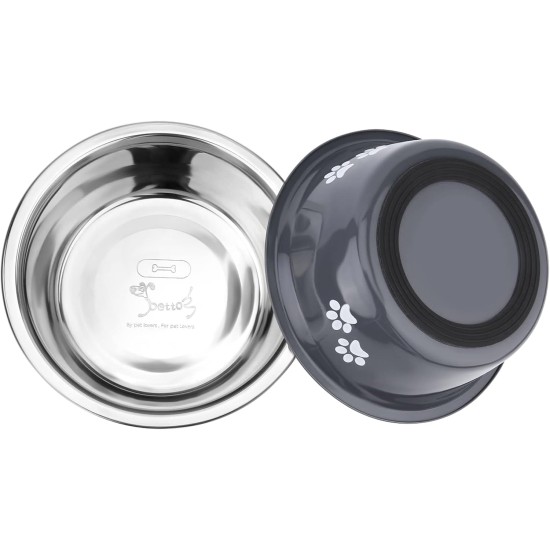 PETTOM Pack of 2 Stainless Steel Dog Bowls (860 ml), Feeding Bowl for Small Dogs and Cats, Stainless Steel with Non-Slip Silicone Base, Drinking Bowl for Dogs and Cats, S - 17.5 cm, Grey PETTOM Pack of 2 Stainless Steel Dog Bowls (860 ml), Feeding Bowl for Small Dogs and Cats, Stainless Steel with Non-Slip Silicone Base, Drinking Bowl for Dogs and Cats, S - 17.5 cm, Grey