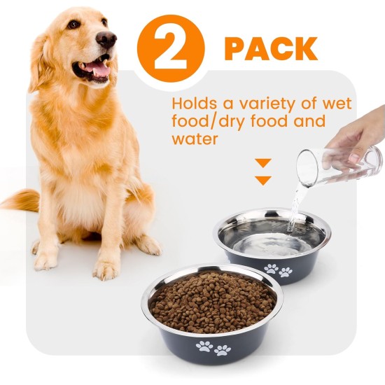 PETTOM Pack of 2 Stainless Steel Dog Bowls (860 ml), Feeding Bowl for Small Dogs and Cats, Stainless Steel with Non-Slip Silicone Base, Drinking Bowl for Dogs and Cats, S - 17.5 cm, Grey PETTOM Pack of 2 Stainless Steel Dog Bowls (860 ml), Feeding Bowl for Small Dogs and Cats, Stainless Steel with Non-Slip Silicone Base, Drinking Bowl for Dogs and Cats, S - 17.5 cm, Grey